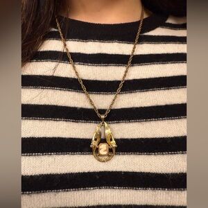 Vintage Gold-Tone Cameo Pendant Necklace On Chain